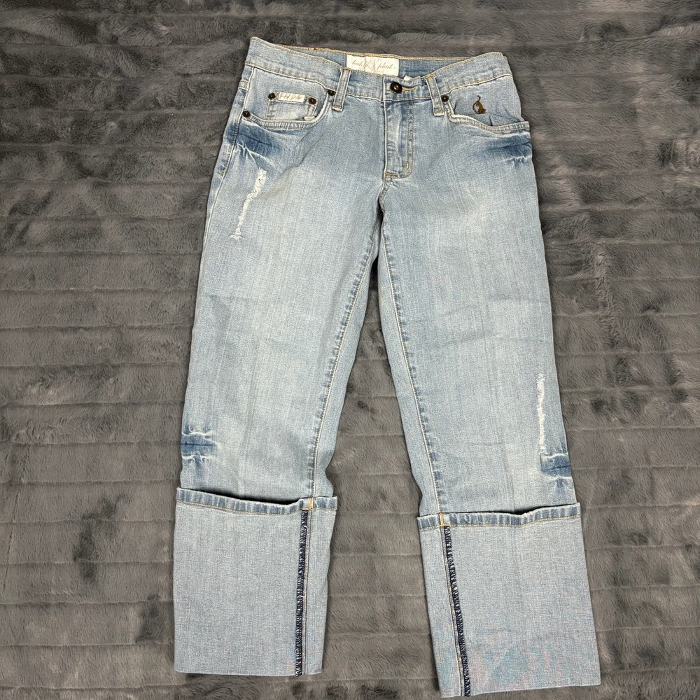 Baby Phat Womens Light Wash Distressed Cuffed Straight Leg Jeans Size 3 Y2K